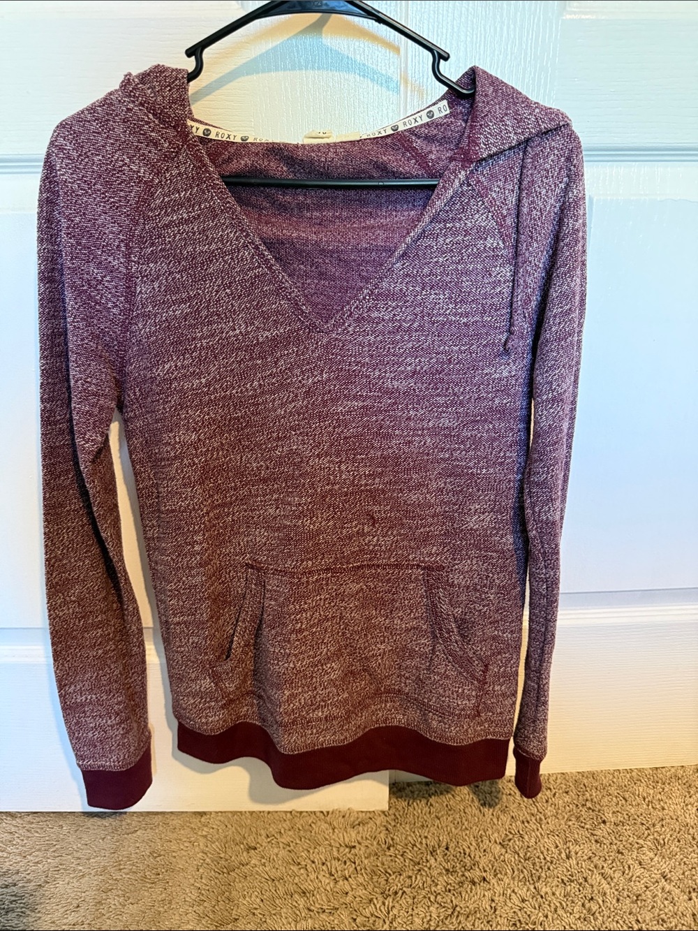 Roxy Women's Marled Plum V-Neck Hooded Sweater